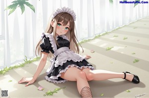 A woman in a maid outfit is posing for the camera.