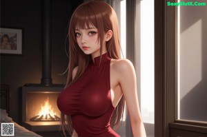 A cartoon of a woman with big tits.