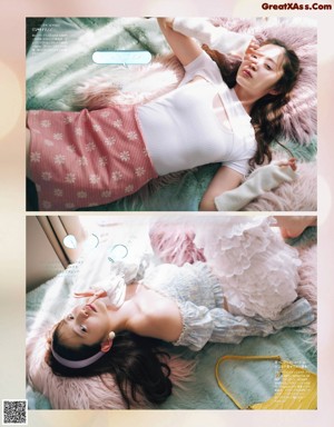 A magazine spread with a picture of a woman in a dress and hat.