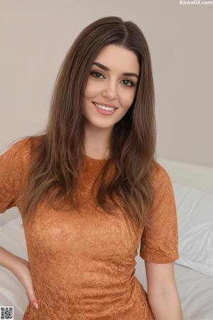 A woman sitting on top of a couch next to a pillow.