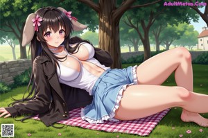 A woman in a black lingerie with a cat ears on her head.